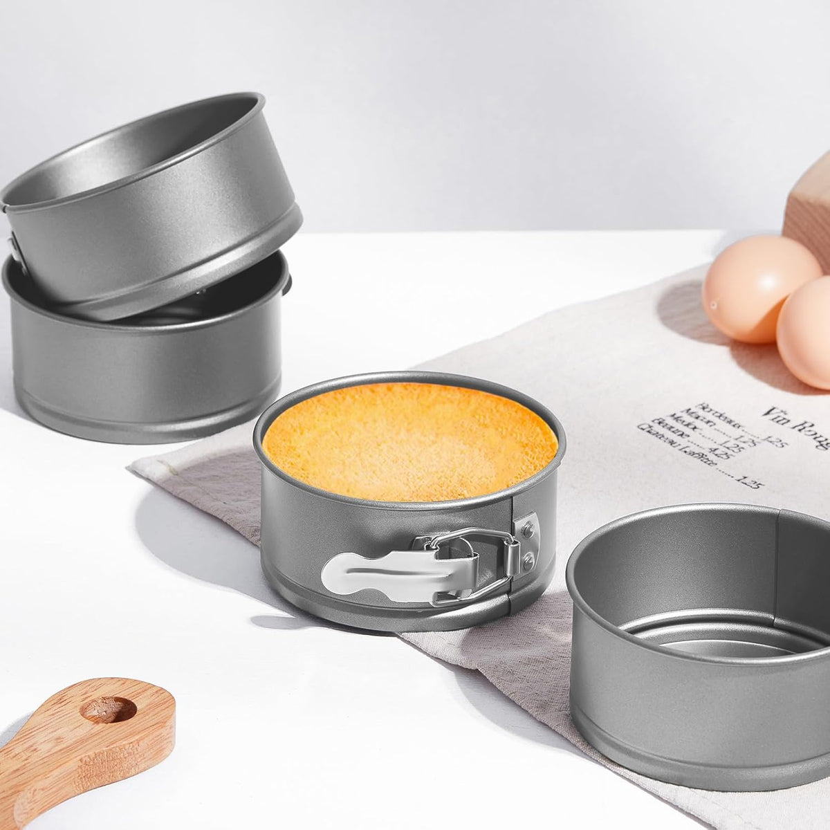 4 Pcs 4 Inch Non Stick Springform Pan with Removable Bottom Carbon Steel Round Springform Cheesecake Pan with Stainless Steel Spring Buckles for