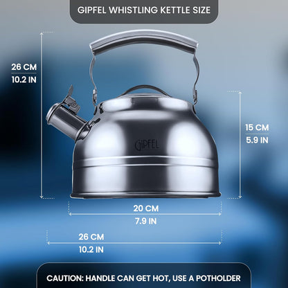 Whistling Tea Kettle Stovetop - Food Grade Stainless Steel Teapot for Stove Top with Ergonomic Handle for Gas, Induction, Electric Stovetops 2.3 Quart