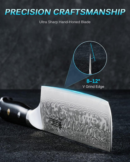 Kyoku Gin Series Nakiri Knife, 7" Vegetable Knife, Japanese VG10 Damascus Stainless Steel Kitchen Knife with Silver Ion Blade G10 Handle & Mosaic Pin