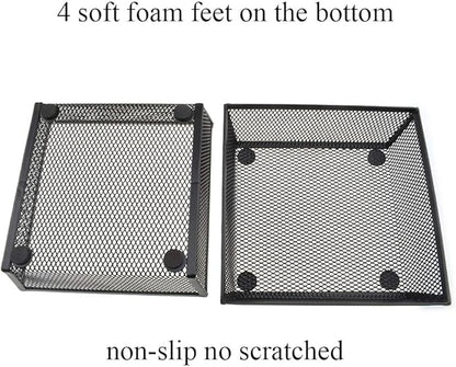 HAHIYO Stackable Mesh Tray Cup 6 x 6 x 2 inches Sturdy Container for Desk Drawer Organizer Collection for Home Office School kitchen Soft Foam Feet No Sharp Edges 2 Pack Black