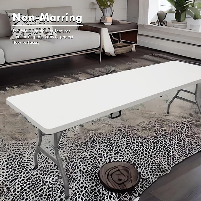 8Ft Folding Table,Sturdy Outdoor Folding Table, Perfect for Camping Picnics Parties Durable Foldable Table with Easy Setup Ideal Portable Folding Tables for Indoor & Outdoor Use