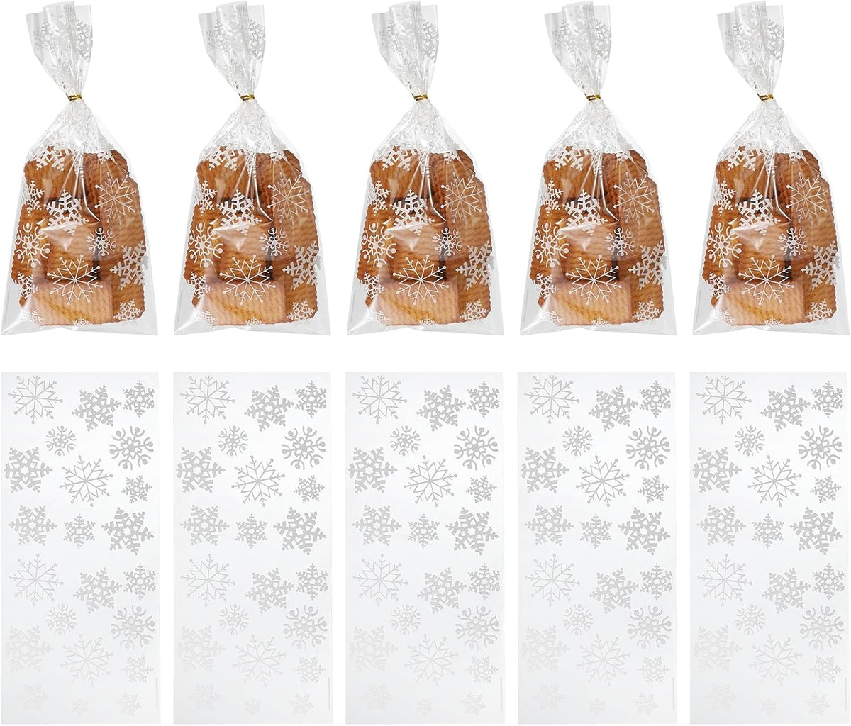 uxcell 100pcs Snowflake Treat Bags, Cookie Bags with Twist Ties for Candy Package Christmas Holiday Winter Party Favors, White