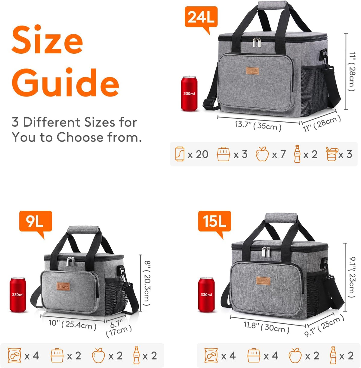 Lifewit Medium Lunch Bag Insulated Lunch Box Soft Cooler Cooling Tote for Adult Men Women, Gray 12-Can (9L)
