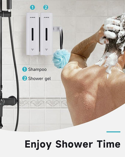 AIKE 2 Chambers Shower Shampoo and Conditioner Dispenser 2 x 11.8 fl.oz. for Bathroom(White)