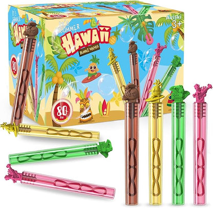 80PCS Hawaiian Bubble Wands, Mini Bubble Wands for Tropical Party Favors, Summer Gift Toys for Girls Boys Kids Toddler Adults, Aloha Party Bag Stuffers Goodie Bag Filler, Classroom Prizes