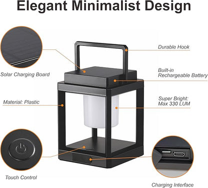Outdoor Table Lamp, Brightness LED Nightstand Lantern, Portable Rechargeable Solar Lamp Waterproof, Touch Control Outdoor Lamps Cordless Lights Decorative for Patio/Walking/Reading/Camping