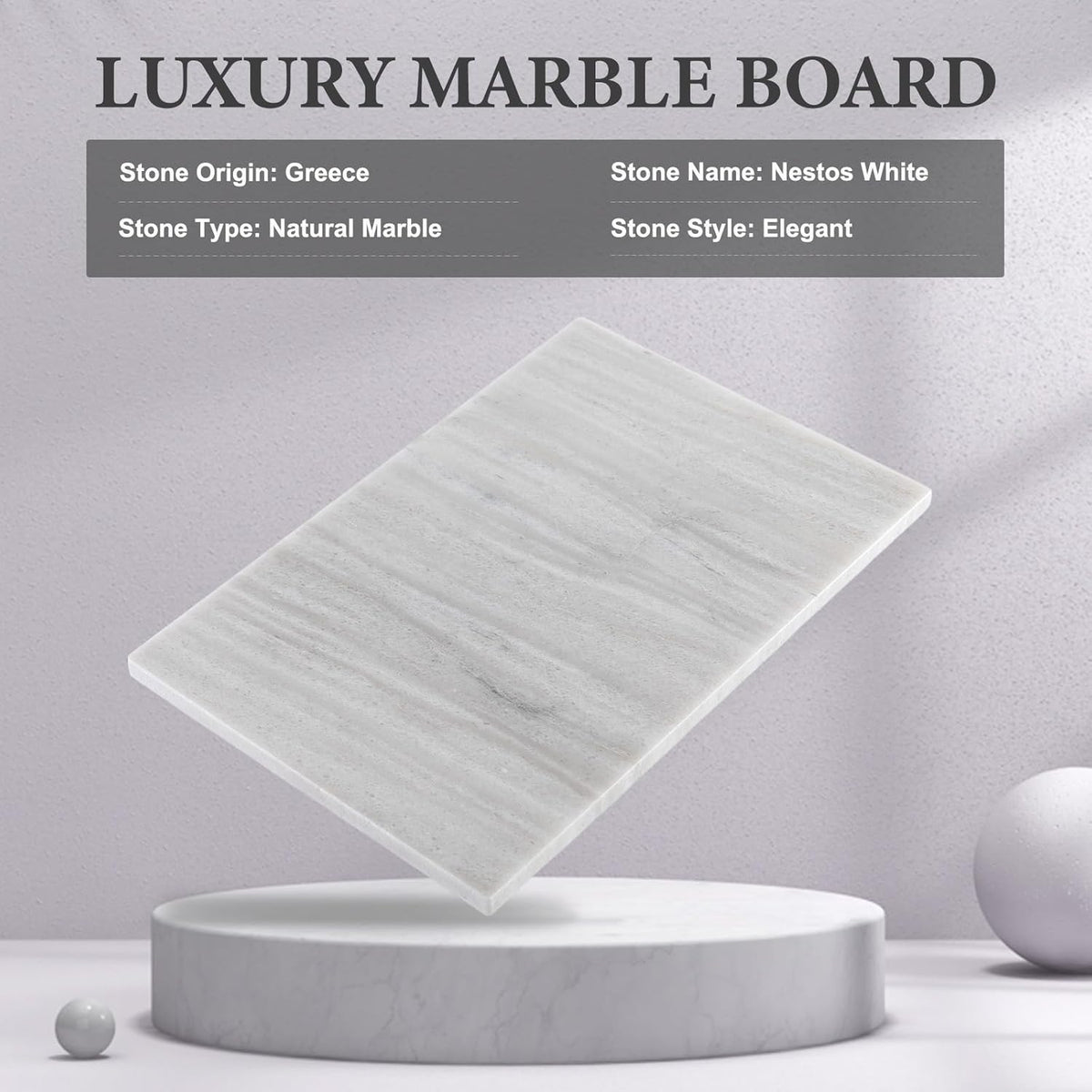 Koville Natural Marble Cutting Board for Kitchen Countertop, 12" x 8" Pastry Bread Macaron Display Board, Real Stone Slab Marble Cheese Boards