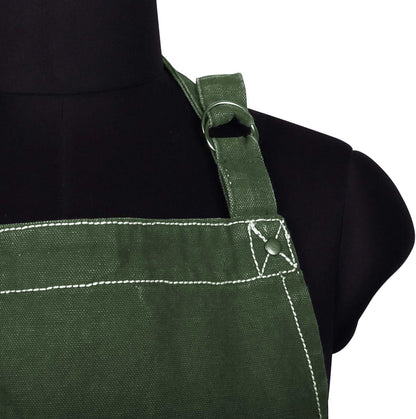 AMOUR INFINI Cotton Solid Aprons for Women with Pocket, Adjustable Strap and Waist Ties Washed Chef Aprons for Cooking, Baking and Gardening (27.5x33 Inches - Green)