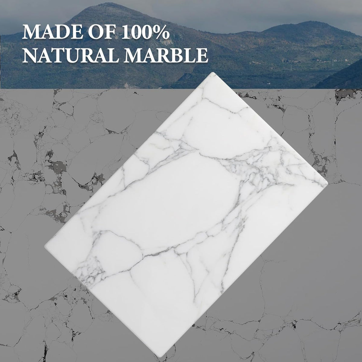 Koville Italian Natural Marble Cutting Board for Kitchen Pastry Bread Macaron Display, 12" x 8" Real Stone Slab Marble Cheese Board for Counter