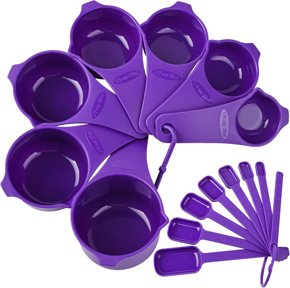 Plastic Measuring Cups and Spoons Set 15, 7 Dry&Liquid Measuring Cup Spoon Set, 7 Spice Long Handle Measuring Spoons with 1 Leveler for Kitchen and