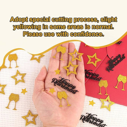 200pcs Happy Retirement Confetti, Black & Gold Table Confetti for Retirement Party Decorations Glitter Star Table Scatter for Office Farewell Party Celebration Decor Men Gifts Cake Centerpieces