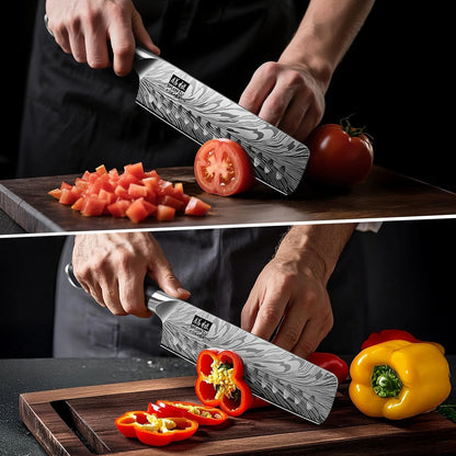 Shan ZU Nakiri Knife in Powder Steel, Ultra Sharp 7 Inch Vegetable Kitchen Knife, High Carbon Japanese Chopping Knives