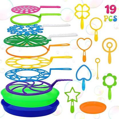 Roberly 19 PCS Big Bubble Wands Set with Tray, Giant Bubbles Wands Toys for Kids Adults Summer Outdoor Activities Birthday Gifts Party Favors