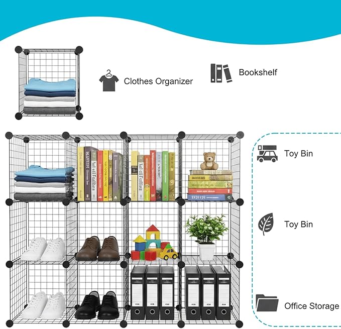 ECHOKRAFTS Wire Cube Storage Organizer, Stackable Closet Storage Basket, 4 Cube Organizer for Closet, Bedroom, Office Stackable Storage Bins, Space Saving Wire Cube Organizer