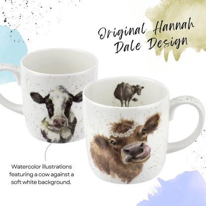 Royal Worcester Wrendale Designs 14 oz Mug, Daisy Chain with Cow Illustration - Floral Animal Mug for Cottagecore Kitchens - Microwave, Dishwasher, Freezer Safe Fine Bone China Drinkware