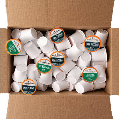 Fresh Roasted Coffee, Organic Mold &amp; Mycotoxin Tested Variety Pack K-Cup Pods for Keurig Brewers, Medium Roast, USDA Organic, Kosher, 96 Count Loose Pack