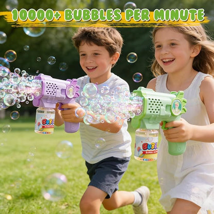 EagleStone Bubble Guns Bubble Machine for Toddlers, 10,000 Bubbles/Min Automatic Bubble Blower with Lights, 4 Pre-Filled Solutions, Light Up Bubble Blaster Outdoor Easter Birthday Gifts for Boys Girls