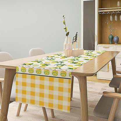 Lemon Buffalo Plaid Table Runner,Rustic Farm Fruit Aesthetic Country Farmhouse Dining Table Decoration for Home Holiday Party Dresser Kitchen Cabin Restaurant Wedding Decor 13×108in