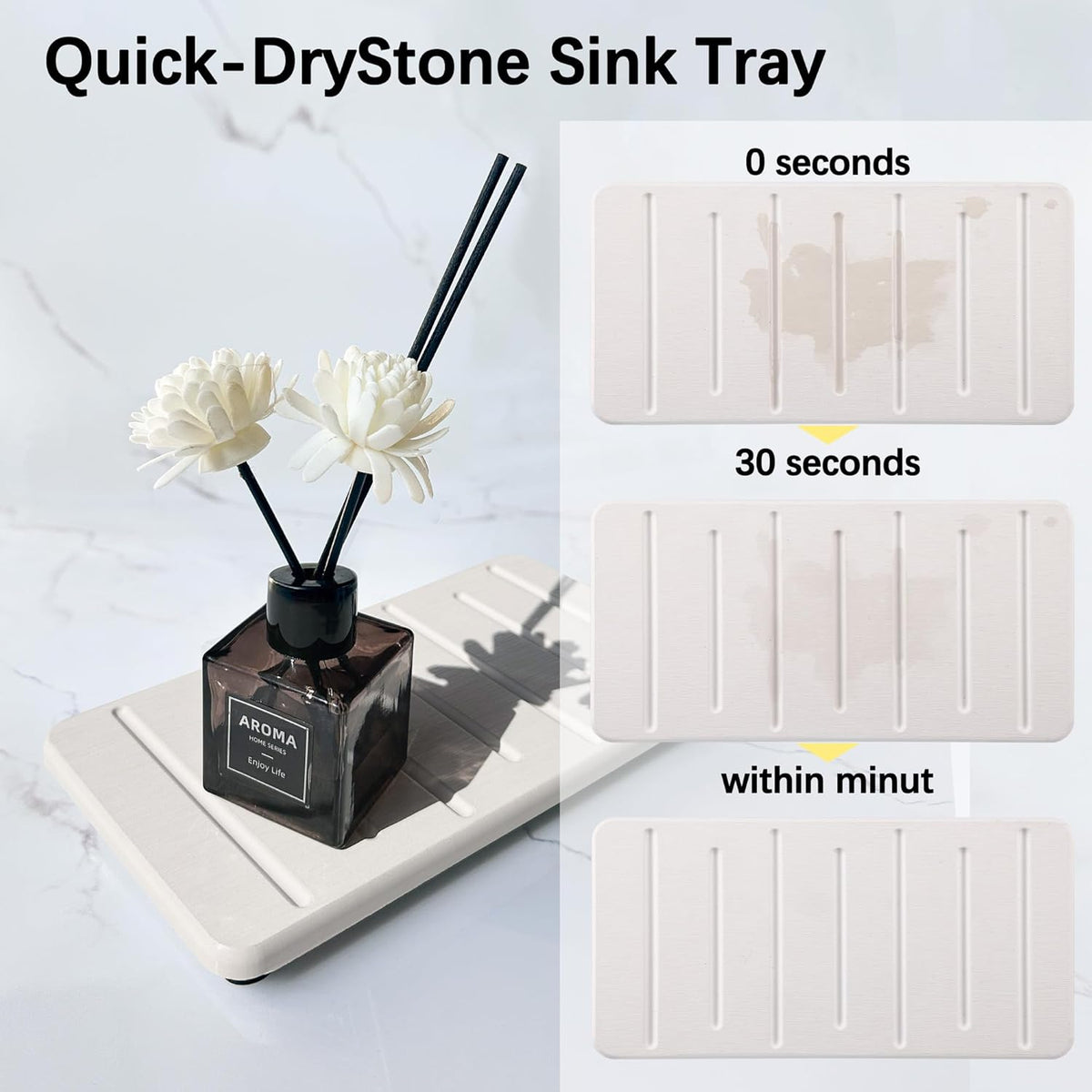 2PCS Water Absorbing Stone Tray for Cosmetics & Hand Soap & Houseplants, 8.66" * 4.33"Ultra-Absorbent Diatomite Coaster | Fast-Drying Bathroom & Kitchen Organizer