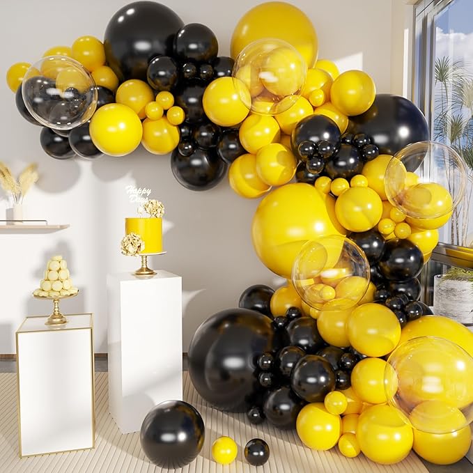 Black and Yellow Balloon Arch Kit, 151Pcs Yellow Black Bobo Balloons Garland 18 12 10 5 inch for Baby Shower Birthday Bee Bumblebee Themed Party Decoration