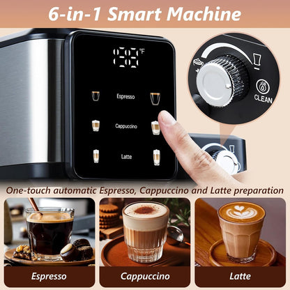 Espresso and Cappuccino Machine, 20 Bar Dual Boiler Latte Maker with Touch Control & Digital Temperature Display, Compact Coffee Machine for Home, Automatic Milk Frother