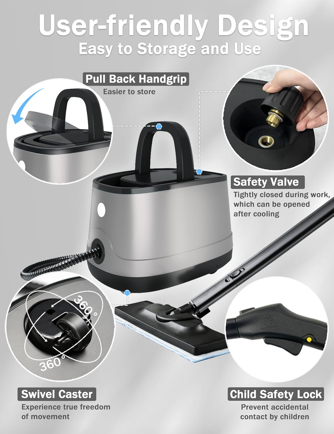 Steam Cleaner for Home, Xyloset Powerful Multipurpose Portable Steamer for Floors, Cars,Tiles, Home Use, 5 Mins Quick Heating, 1.5L Capacity, 20 Acc