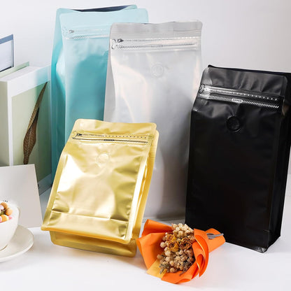 Coffee Bags with Valve (50 PCS,16oz/1lb) Blue High Barrier Aluminum Foil Flat Bottom Standing Coffee Beans Storage Packaging Bags