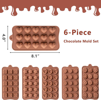6 Pack Chocolate Molds Candy Molds Silicone, Food-Grade Non-Stick Jello Mold, Crayon Mold, Silicone Baking Mold, BPA Free, including Flower, Heart