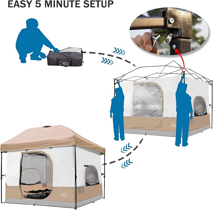 KAMPKEEPER Camping Inner Tent for Pop Up Canopy, Converts 10'x10' Straight Leg Canopy into Camping Tent–Fully Vented Roof(Top & Frame NOT Included) (Khaki, Classic)