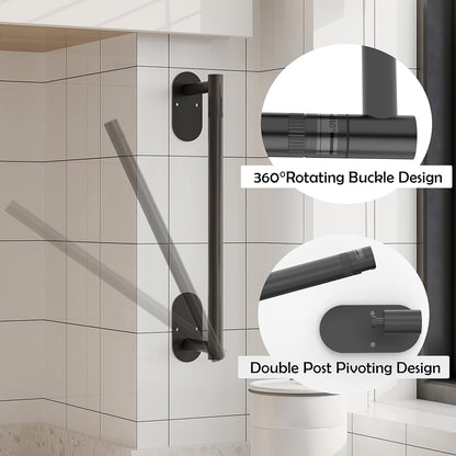 Ruacq Matte Black Paper Towel Holder Double Post Pivoting Round Base Under Cabinet Paper Towel Holder for Kitchen Self-Adhesive or Drill mounting