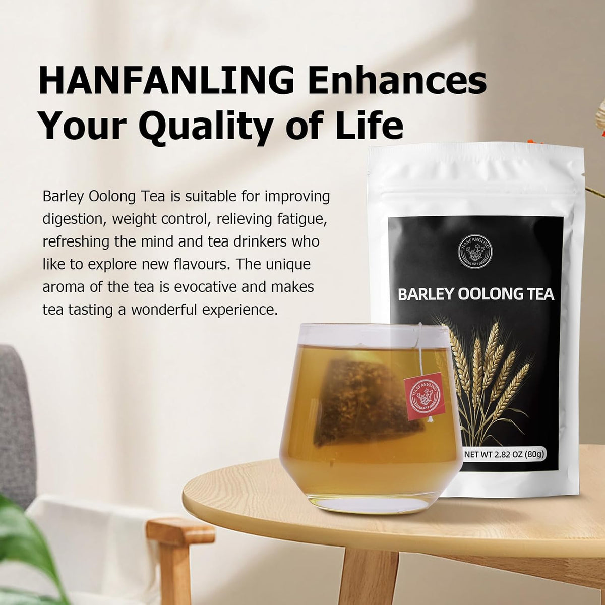 HANFANGLING Barley Oolong Herbal Tea, Oolong Tea, 20 Tea Bags, 2.82oz(80g), Refreshing, Barley Roasted Fragrance