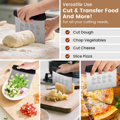 Schvubenr Premium Dough Scraper Set with 2 Flexible Bowl Scrapers - Stainless Steel Dough Cutter & Bench Scraper with Measuring Scale