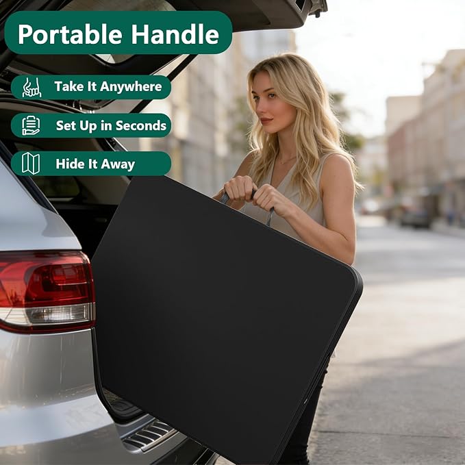 6FT Folding Table, Heavy Duty Plastic Fold-in-Half Utility Table with Handle, Portable Camping Picnic Table with Steel Legs for Indoor Outdoor Party, Dining, Black,2 Pack