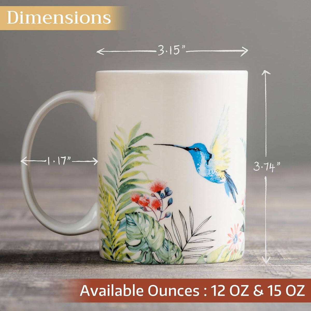 Maison d' Hermine Coffee Mug with Handles Fine Bone China Mugs Pack of Two Tea Cups for Hot Beverages Cappuccino Latte Home Restaurant Office Perfect for Gift (Tropiques, 12 Ounce)