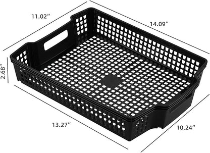 6 Packs Plastic Stacking Storage Baskets, Paper Storage Basket Tray, Black