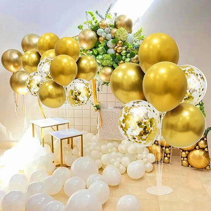 ZJDHPTY Gold Party Decorations,4 Set Balloon Stand with Pump and Gold Balloons for Birthday Bridal Shower Wedding Anniversary Retirement Mother's Day Father's Day New Year Graduation Decorations 2026