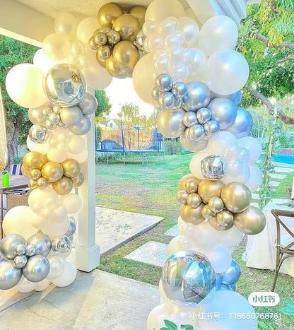 143 Pack Gold White Champagne and Pearl Balloons Garland & Arch Kit-Small and Large White， Gold Balloons -Gold and white Bridal Shower Wedding Birthday Baby Shower Party Decorations