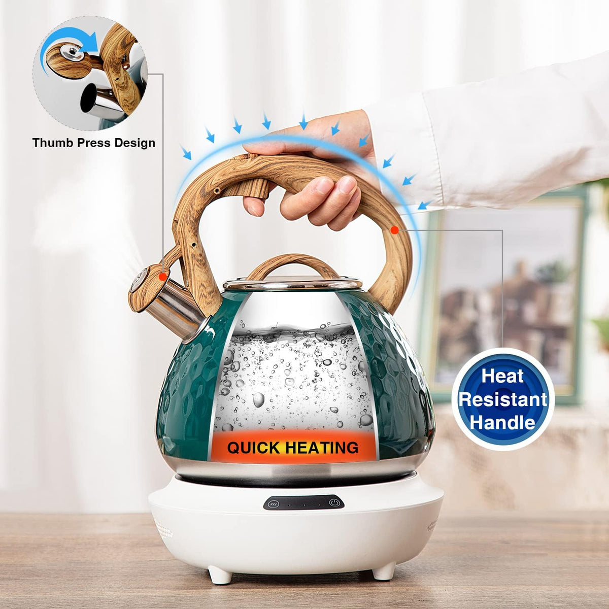 Tea Kettle, Toptier Teapot Whistling Kettle with Wood Pattern Handle Loud Whistle
