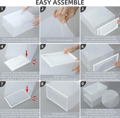 Elechomes Shoe Boxes Clear Plastic Stackable 18 Pack Premium Shoe Organizer Storage for Closet Foldable Shoe Rack Containers Sneaker Display Case Holder Shoe Bin Entryway Drawers Gifts