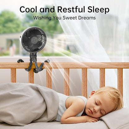 Mini Portable Handheld Fan USB Rechargeable Battery Operated, Stroller Fan with Flexible Tripod Clip on for Baby (Jet Black)
