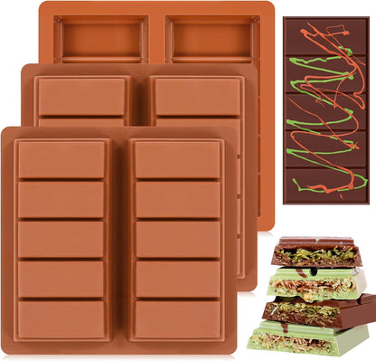 Dubai Chocolate Molds 1 Inch Deep, Silicone Chocolate Bar Mold – Non-Stick, Flexible, Large and Thick Homemade Chocolates, Candies, and Desserts - Set of 3