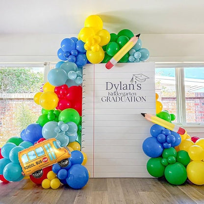 Back to School Party Decorations, 153Pcs Rainbow Balloons Garland Arch Kit with Pencil School Bus ABC Foil Balloons for Graduation First Day of School Kindergarten Classroom Party Supplies