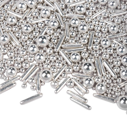Dazzjoy Silver Pearl Rods Sprinkles, 130g/4.58oz, Mix Size, Pearl Sprinkles for Cupcake Decorating, Cupcake Toppers, Cake Decorations, Ice Cream, Wedding Party Valentines Easter Supplies