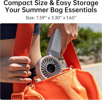 JISULIFE Handheld Fan Life7 – Ultimate Flexibility: Wide & Strong Airflow, 19.5H Max Cooling, 5000mAh Rechargeable, 5-Speed, LED Display, 3 IN 1 Portable Fan for Travel, Concerts, Sports Events(Grey)