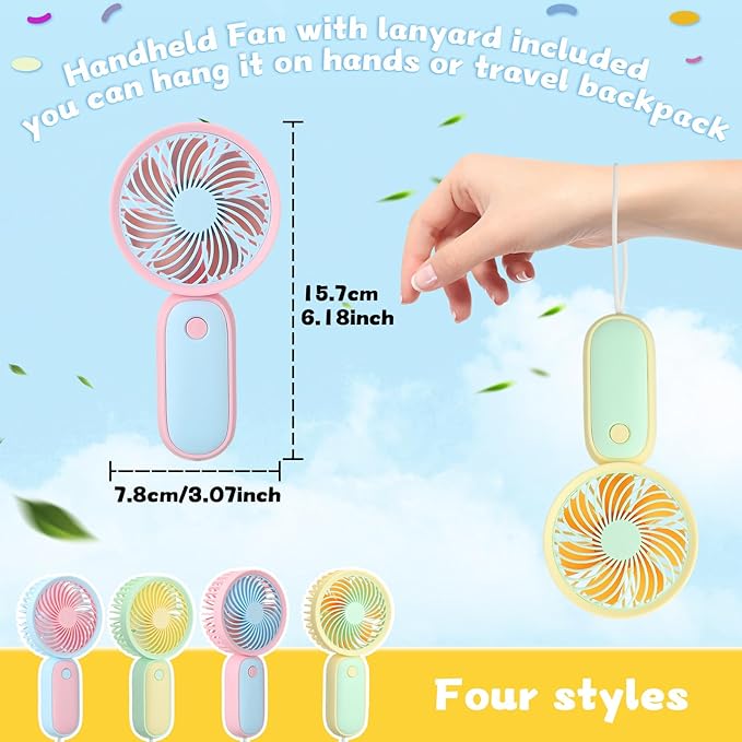 Tujoe Mini Handheld Fan, USB Rechargeable Hand Held Fan Hanging Small Hand Travel Fans Portable Powerful Fans for Women Outdoor Travelling Indoor Home, 4 Colors(40 Pcs)