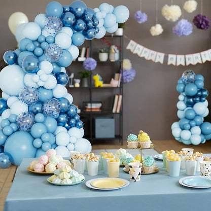 DBKL Blue Balloon Garland Arch Kit with Different Size Metallic Macaron Blue Confetti Balloons for Baby Shower Boys Birthday Wedding Graduation Ocean Themed Party Background Decorations