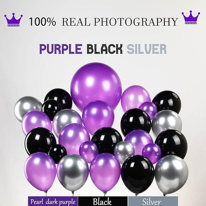 Black dark purple and Silver Balloon Garland Arch Kit 130Pcs with dark purple and Silver Stars, Graduation Certificate Graduation Cap GRAD Letters Mylar Balloons for 2025 kpop Prom Decorations