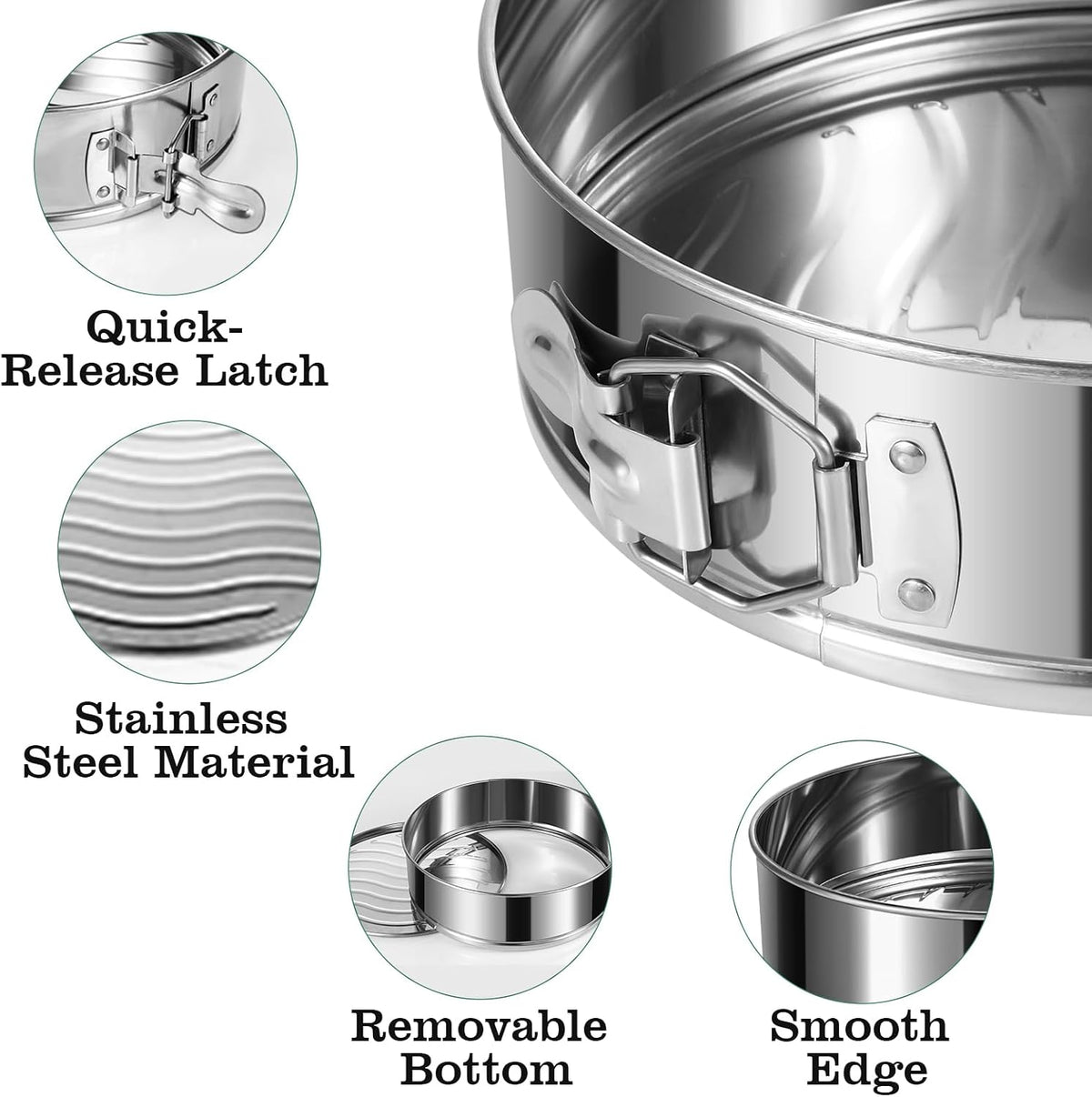 4" 7" 9" 10" Springform Pans Set of 4, Stainless Steel Cheesecake Pan with Removable Bottom, Leakproof &amp; Nonstick Springform Cake Mold for Baking with 50 Pcs Paper Liners