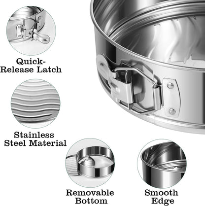 4" 7" 9" 10" Springform Pans Set of 4, Stainless Steel Cheesecake Pan with Removable Bottom, Leakproof &amp; Nonstick Springform Cake Mold for Baking with 50 Pcs Paper Liners