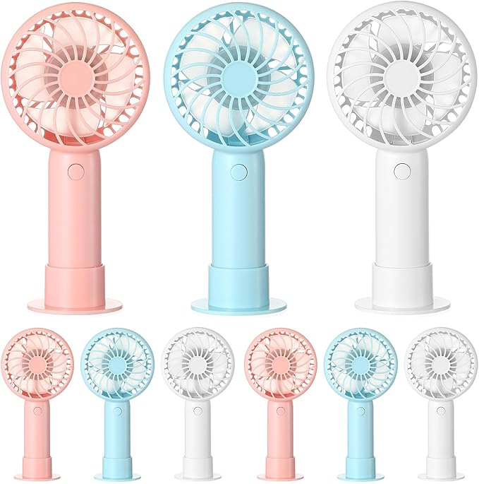 Tujoe 6 Pcs Mini Powerful Handheld Fan 3 Speed Personal Small Portable Rechargeable Fan with Base USB for Women Eyelash Makeup Office Travel Beach Indoor Outdoor (Mixed Colors)